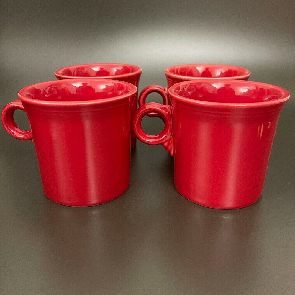 Fiesta HLC Red Coffee Cups Mugs O Ring Handles USA Lot of 4